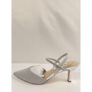 Nina Shoes Womens Size 8 Silver Billie-VG Glitter Strap Kitten Heel Mules